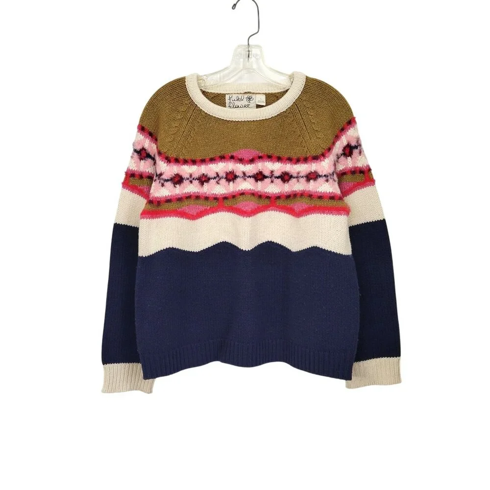 Field Flower Women's Fair Isle Knit Sweater Multicolor Long Sleeve Wool Blend Si - Picture 1 of 5